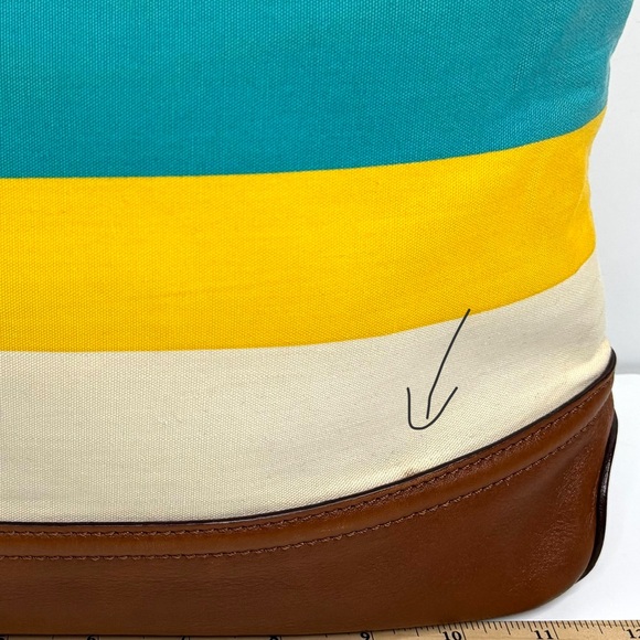 Kate Spade Retro Stripe Yellow Teal Spring Nautical Coastal Beach Hobo Handbag - Picture 7 of 16